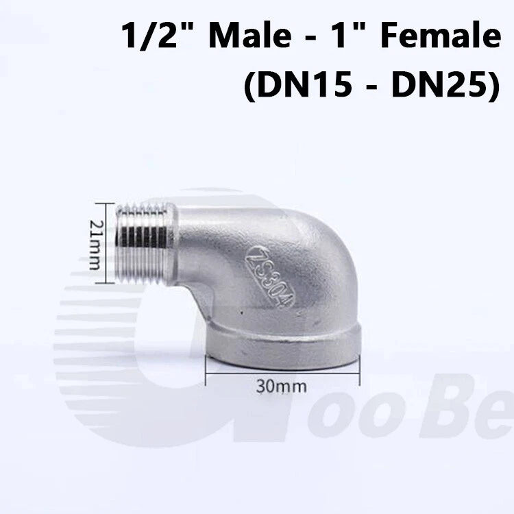 Stainless Steel Reducing 90° Elbow — BSP Male to Female Thread Pipe Fitting
