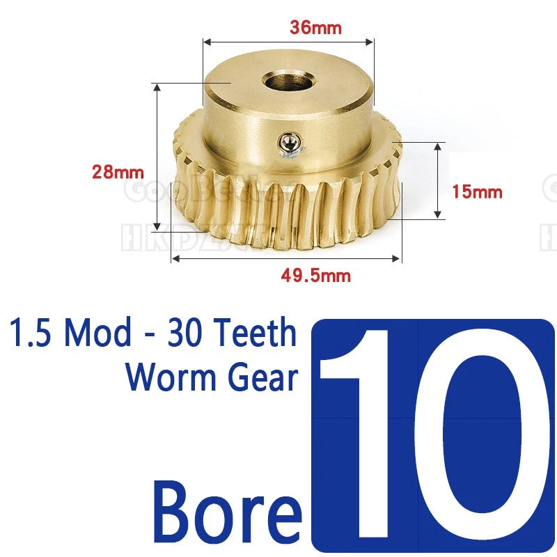 Mod 1.5 Worm Gear Wheel Brass 30 Tooth Worm Shaft 45# Steel Precision Ø 8-22 mm