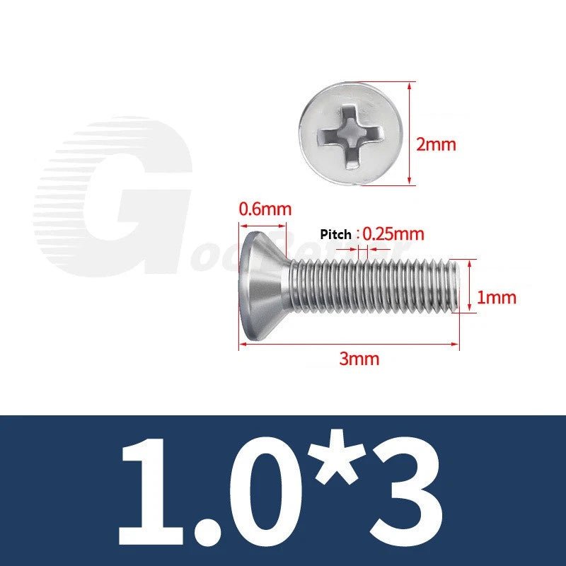 M1–M3.5 Phillips Countersunk Machine Screws – 304 Stainless Steel, Fully Threaded (3–120mm Overall Length) - HomeDIYer