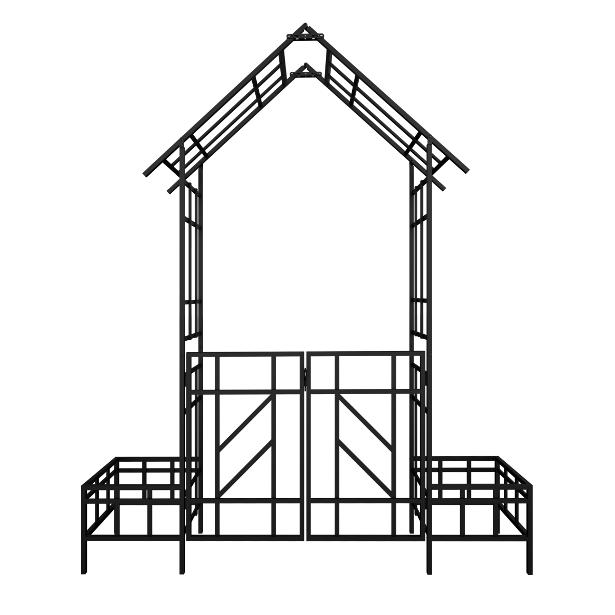 Metal Garden Arch with Gate with planter W80.71*H97.24 Climbing Plants Support Rose Arch Outdoor Black - HomeDIYer