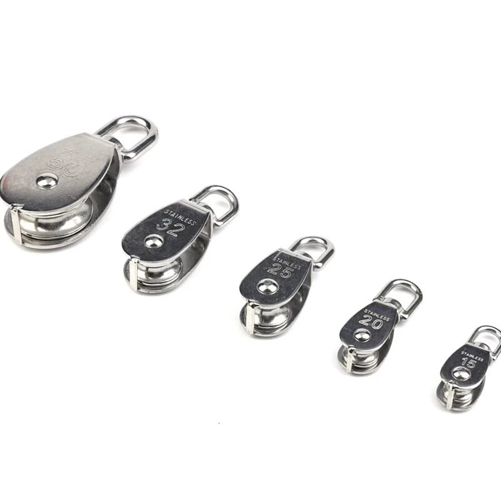 Stainless Steel 15-75mm Single/Double Pulley Block for Wire Rope Lifting Rigging