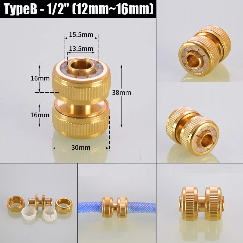 Water Stop Copper Quick Connect Hose Fitting — Male Thread Garden Tap Snap-On Connector