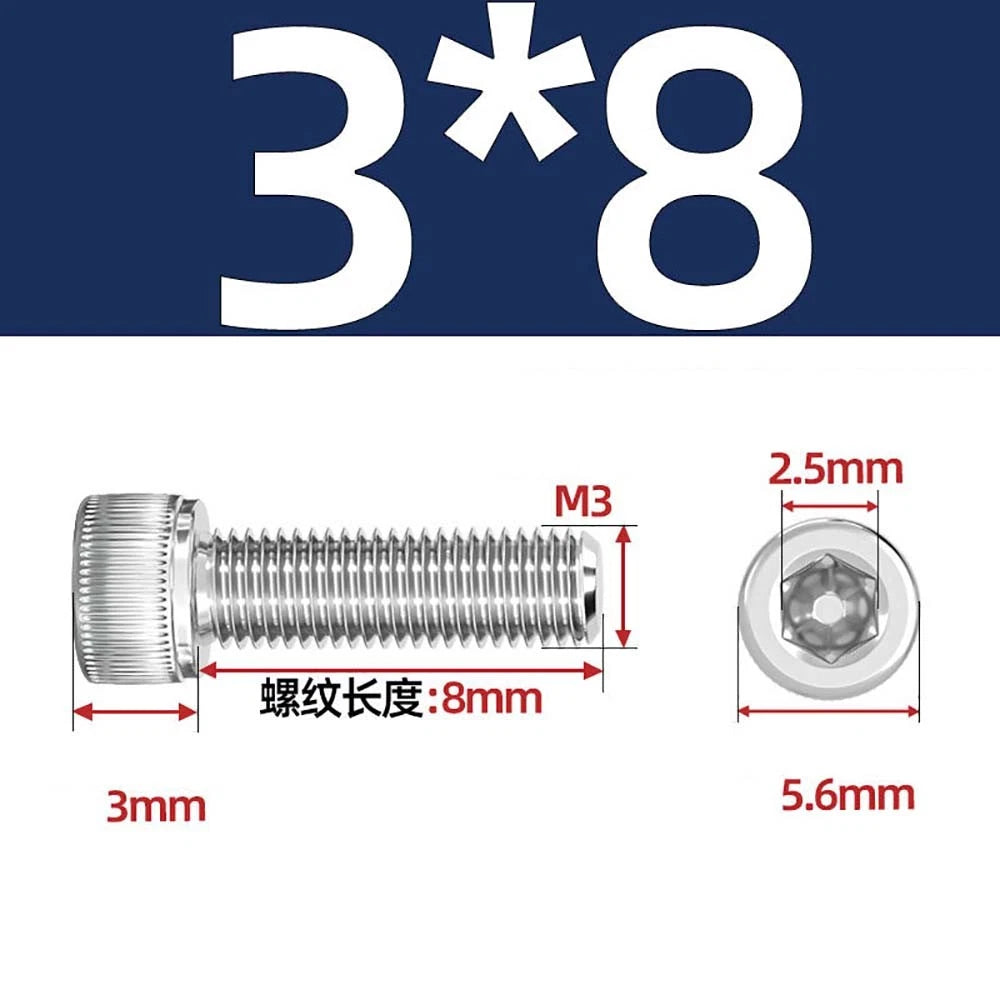 M3 M4 M5 Socket Head Cap Screws – A2 Stainless Steel, High Strength & Corrosion Resistant