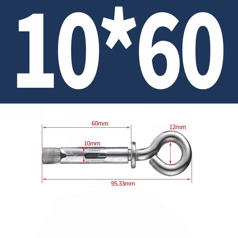 Closed Hook Eye Bolt with Expansion Anchor — Galvanised & 304 Stainless | M6.5 M8 M10 M12 - HomeDIYer