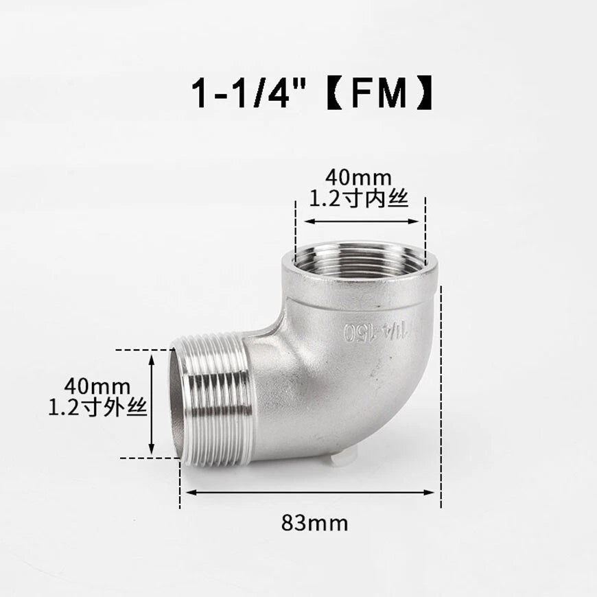BSP 90° Elbow Pipe Fitting — 304/316 Stainless Steel, 1-1/4" to 4", FF / FM / MM