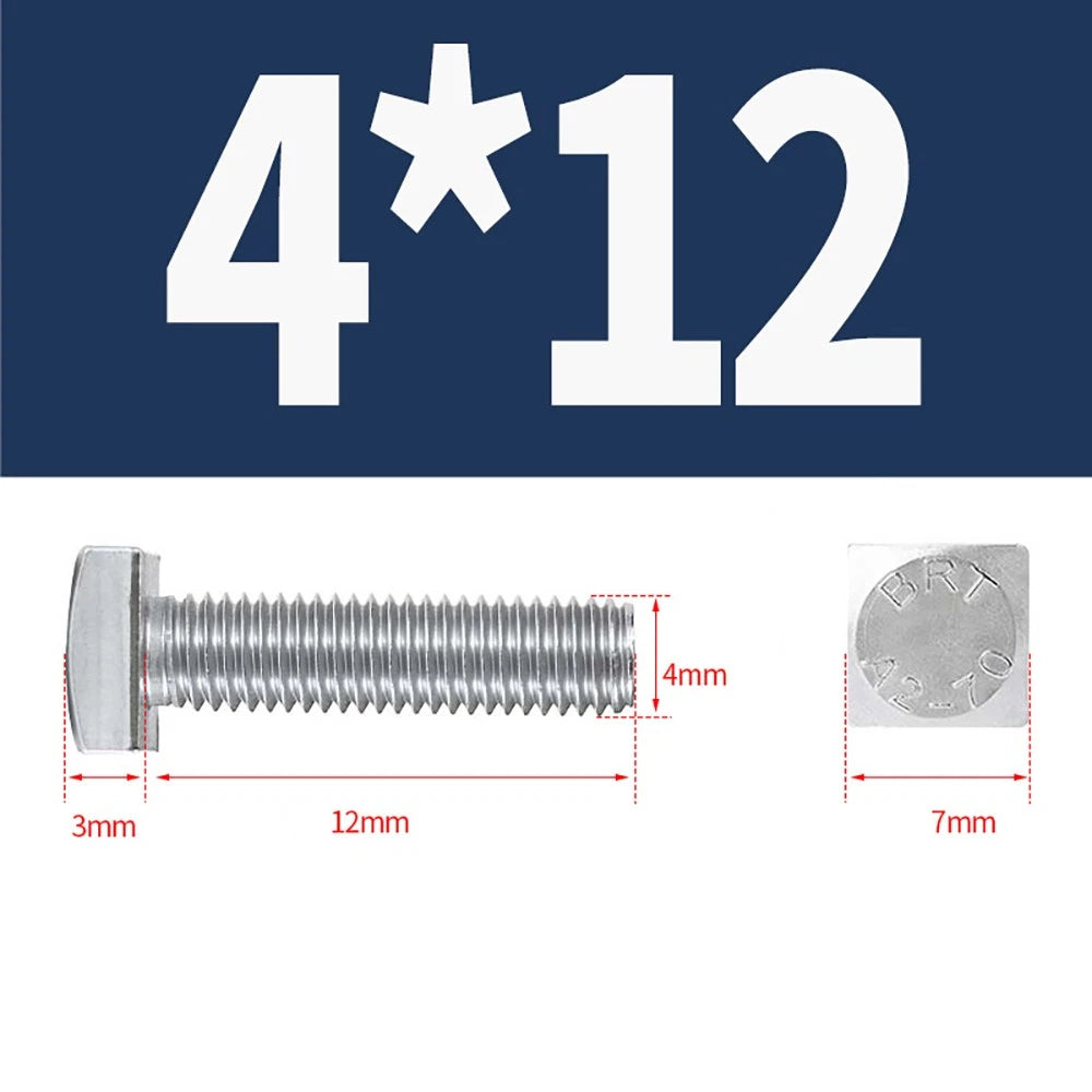 M4 M5 Small Head Square Bolt — 304 Stainless Steel, Multiple Lengths