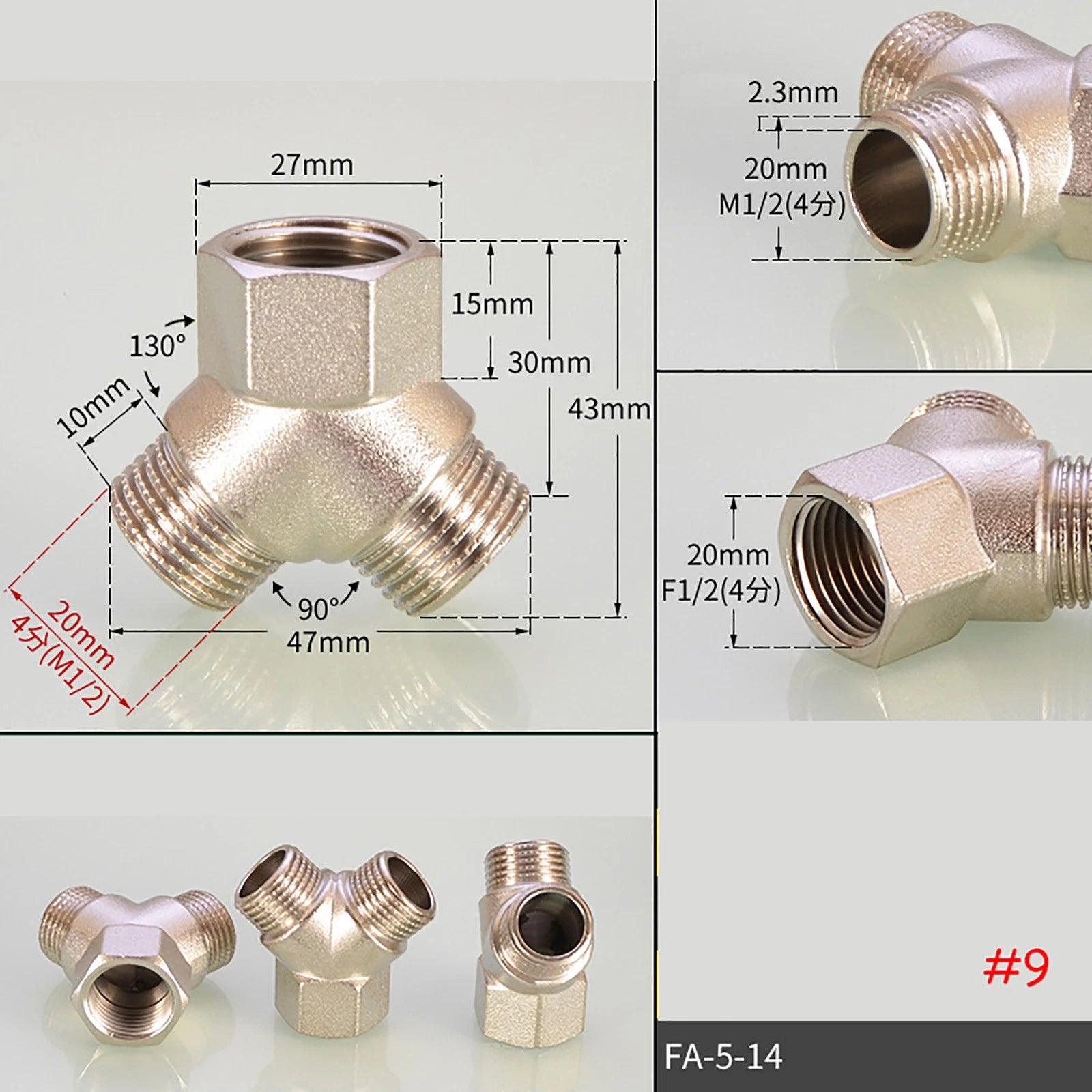 Brass BSP Tee Fittings — Y-Tee & Straight Tee Water Diverter Valves, 1/4" to 1/2"