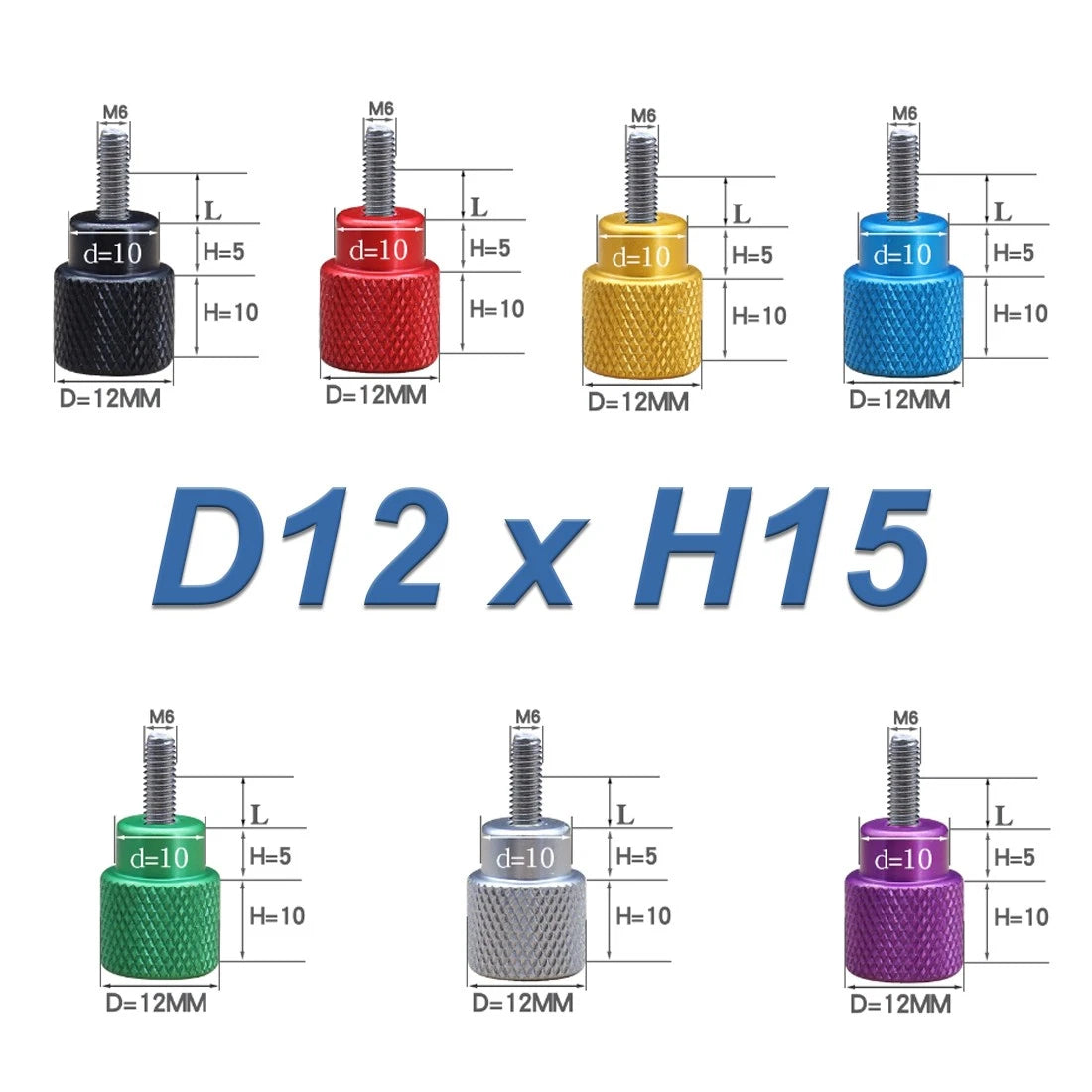 M6 Knurled Thumb Screws Aluminum + Stainless Hand Grip Knob Bolts Length 8~30MM