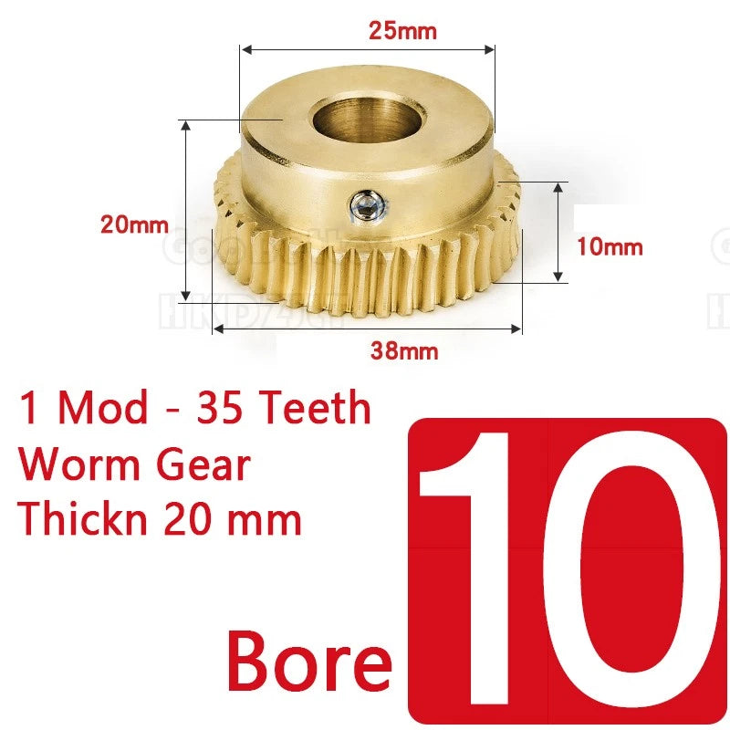 Mod 1 Worm Gear Wheel Brass 35 Tooth Worm Shaft 45# Steel Precision Bore 6-15 mm