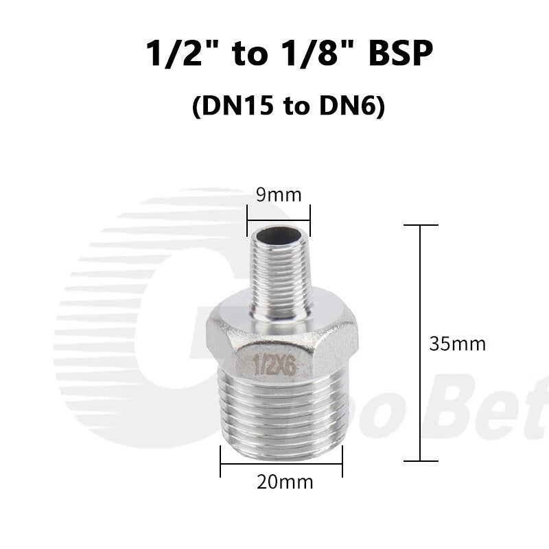 304 Stainless Steel Reducing Hex Nipple BSP Male Thread Pipe Fitting | 1/8" to 2"