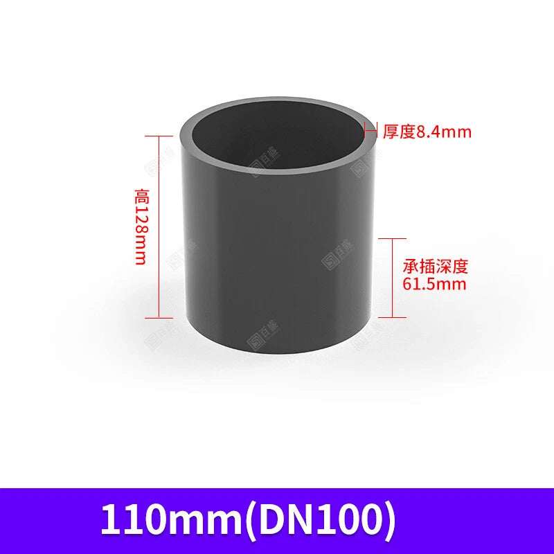UPVC PVC Pipe Fittings Tee Straight Elbow Plumbing Couping ID 63-110mm Dark Grey