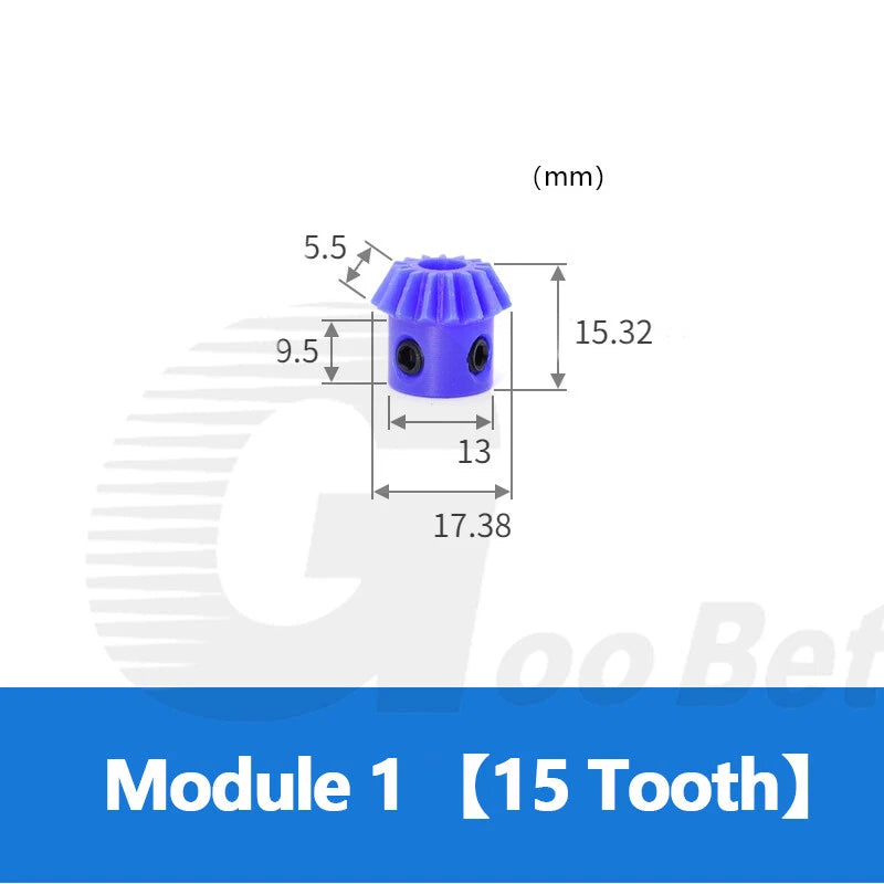 Straight Bevel Gear Module 1 90° 1:2 Pairing 15-40 Tooth 5-12mm Bore Nylon Blue