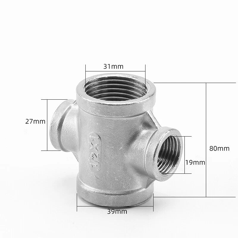 Stainless Steel BSP Equal Cross Pipe Fitting — Female Thread 4-Way, 1/4" to 2"