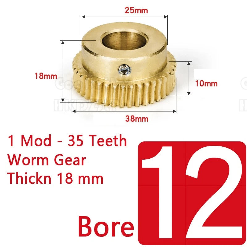 Mod 1 Worm Gear Wheel Brass 35 Tooth Worm Shaft 45# Steel Precision Bore 6-15 mm