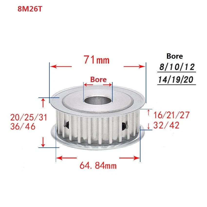 HTD-8M 15-40T Timing Pulley Pitch 8mm Synchronous Wheel Width 16/21/27/32mm