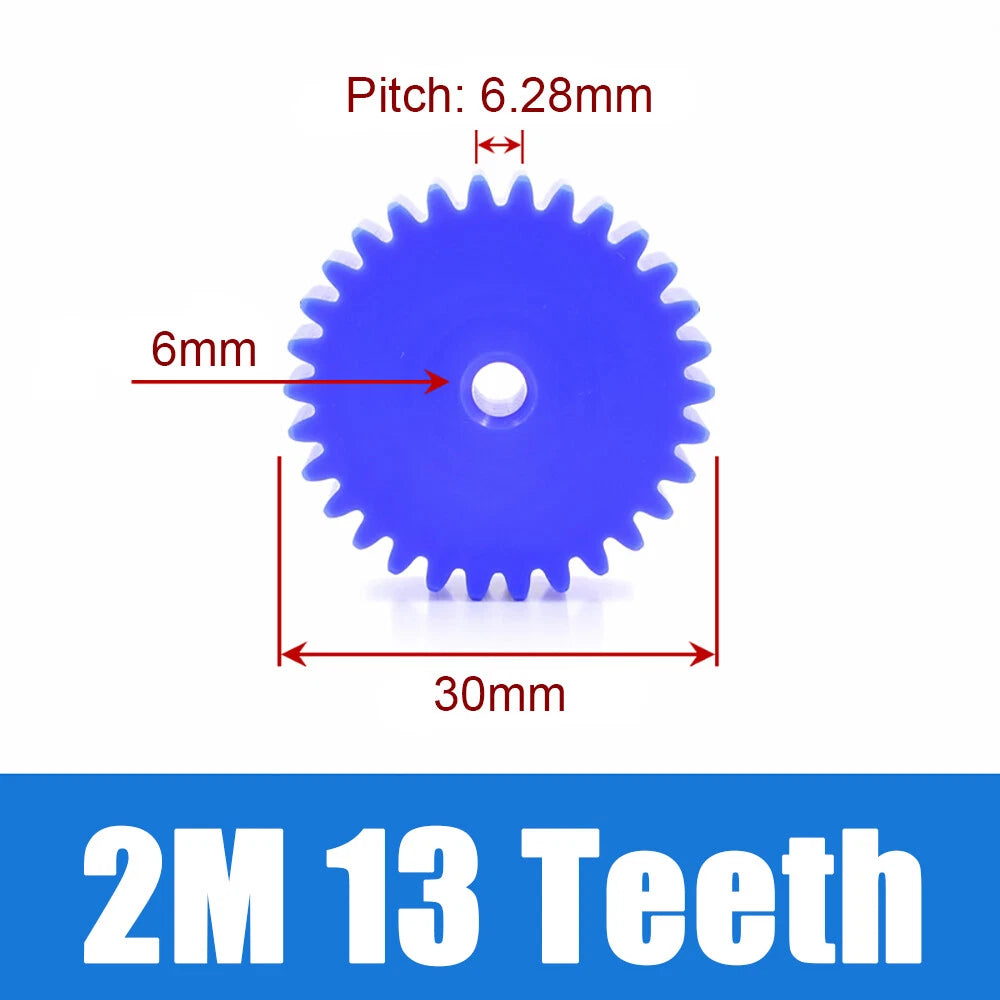 2 Modulus Blue Nylon Spur Gear, Cylinder Flat Gears 12~100 Teeth, 6/8/10mm Bore