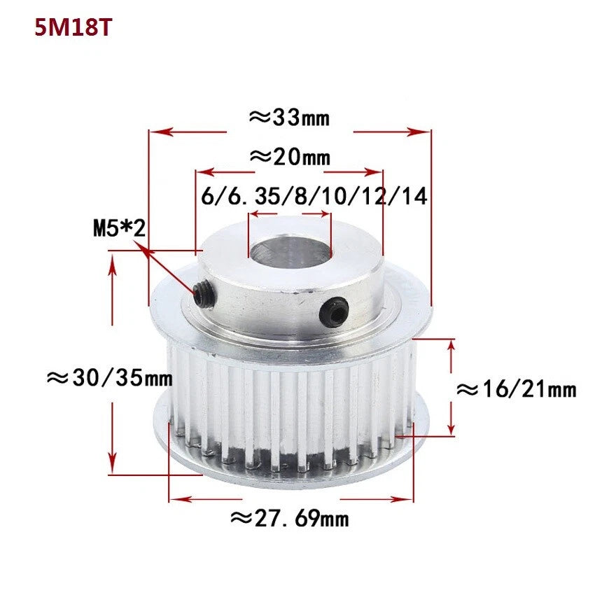 HTD-5M 10T-72T Timing Belt Pulleys Pitch 5mm With Step Width 21mm Drive Pulley