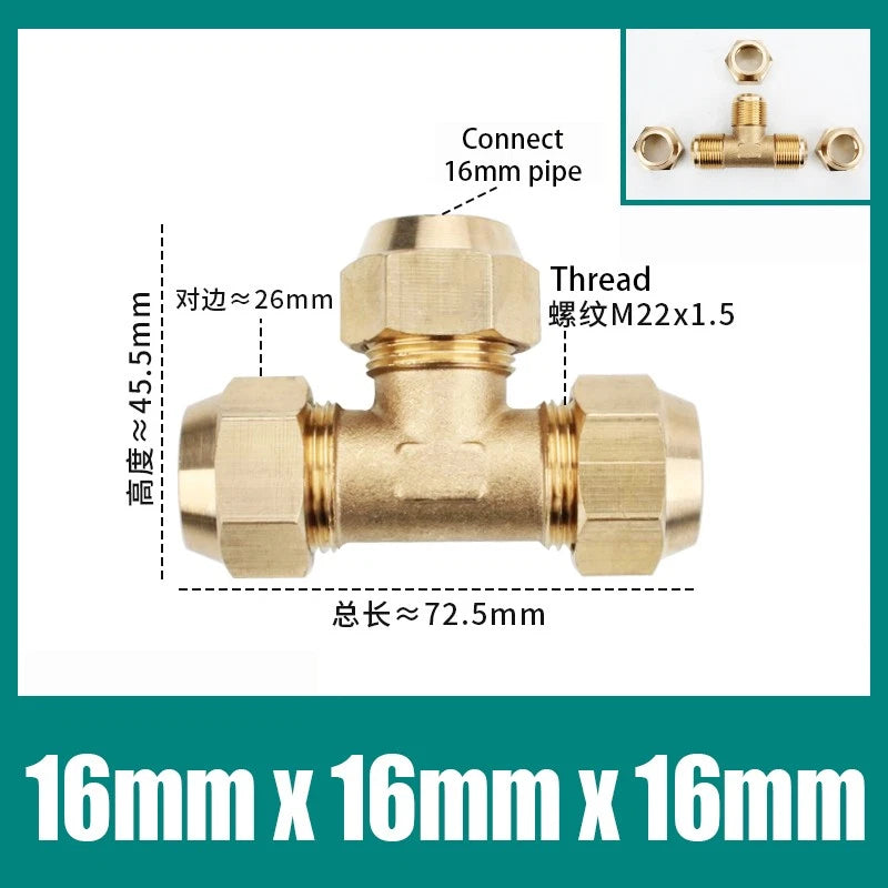 Brass Compression Tee Fitting — Male T-Piece Connector for Copper & Plastic Pipe