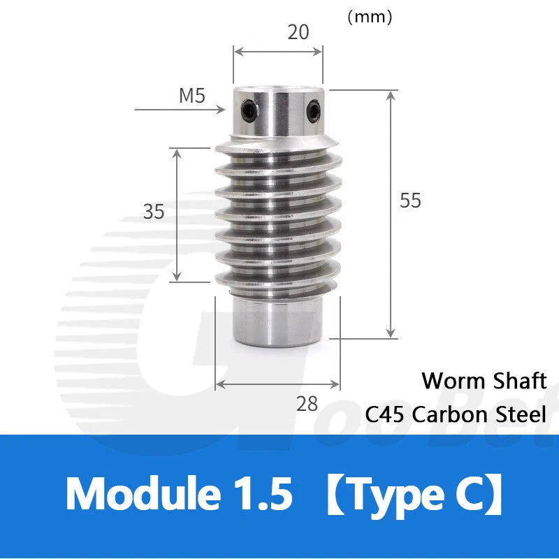 Module 1.5 Steel Worm Shaft, Brass Worm Gear Wheel 20/25/30/40 Tooth, Precision