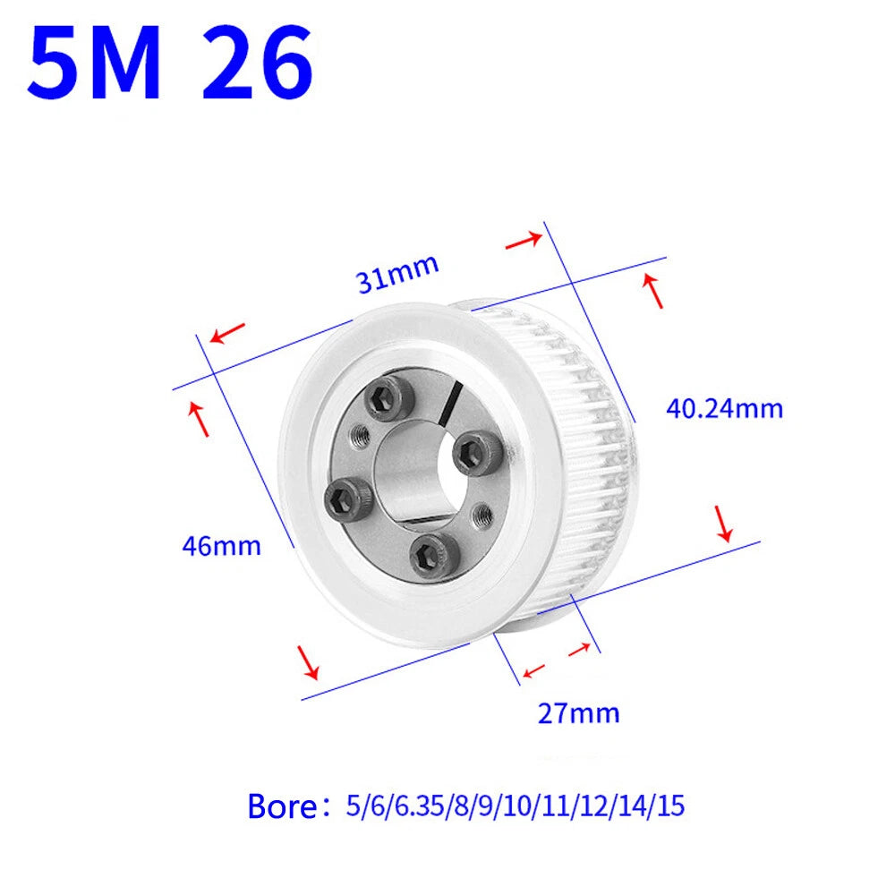HTD-5M 18T-45T Timing Belt Pulley With Expansion/Tension Sleeve Teeth Width 27mm