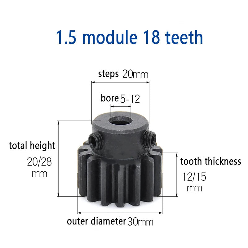 Mod 1.5 Steel Pinion Gear Spur Gears 15-80 Teeth 5-30mm Bore With Screw Hardened