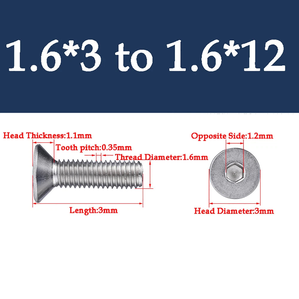 M1.6-M16 A2 Stainless Steel Hex Socket Countersunk Flat Head Screws | 10 PCS