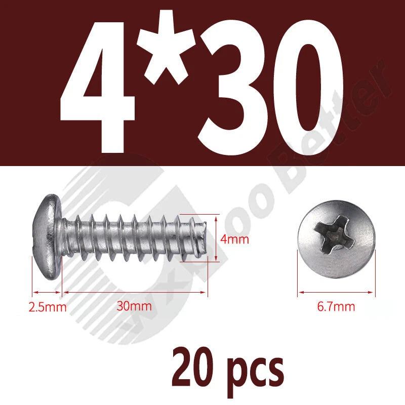Pan Head Sheet Metal Screws Metric M1~M6 A2 Stainless Steel Sheet Metal Screws