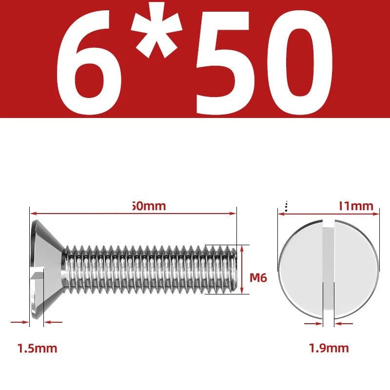 A2 Stainless Steel Slotted Countersunk Machine Screws — M1.6 to M10, Flat Head CSK Bolts - HomeDIYer