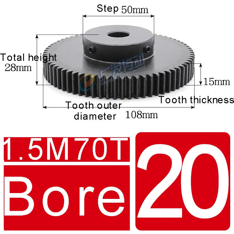 1.5Mod 45# Steel Spur Gears 10-150T Pinion Gear With Step Motor Gear Bore 5-25mm