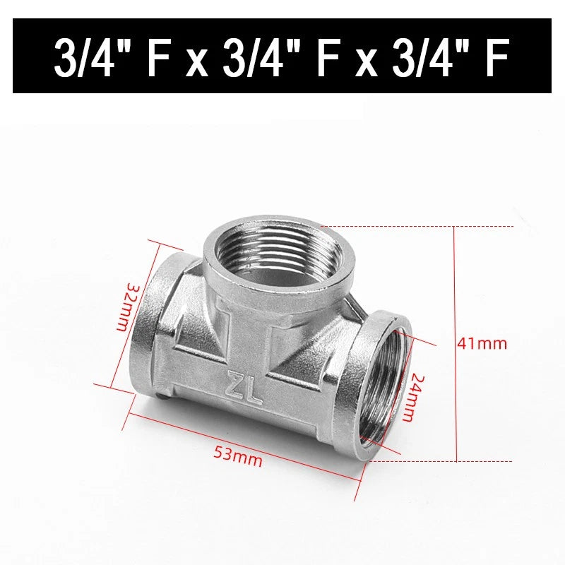 201 Stainless Steel Equal BSP Thread Tee | 1/2", 3/4", 1" Male & Female Pipe Fitting