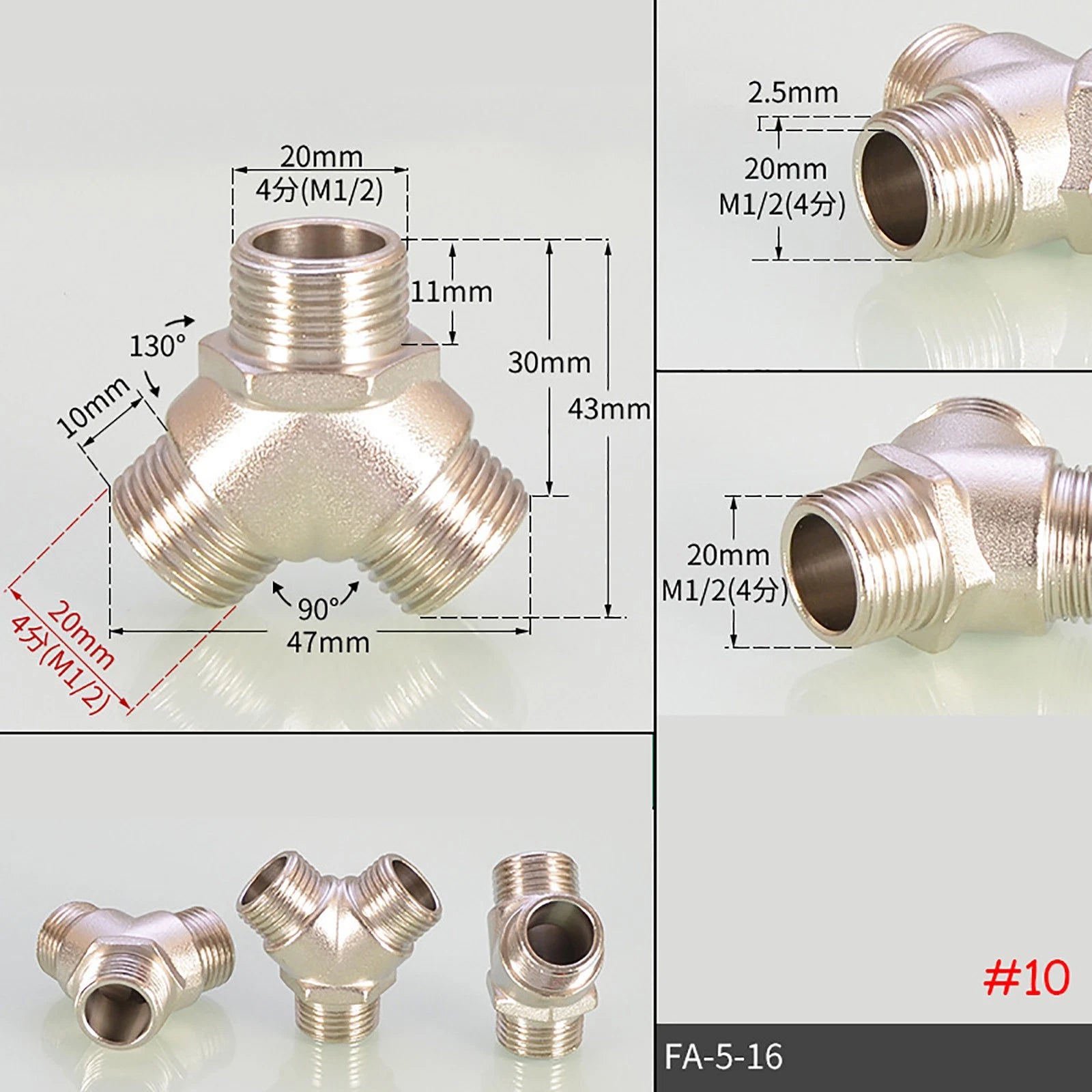 Brass BSP Tee Fittings — Y-Tee & Straight Tee Water Diverter Valves, 1/4" to 1/2"