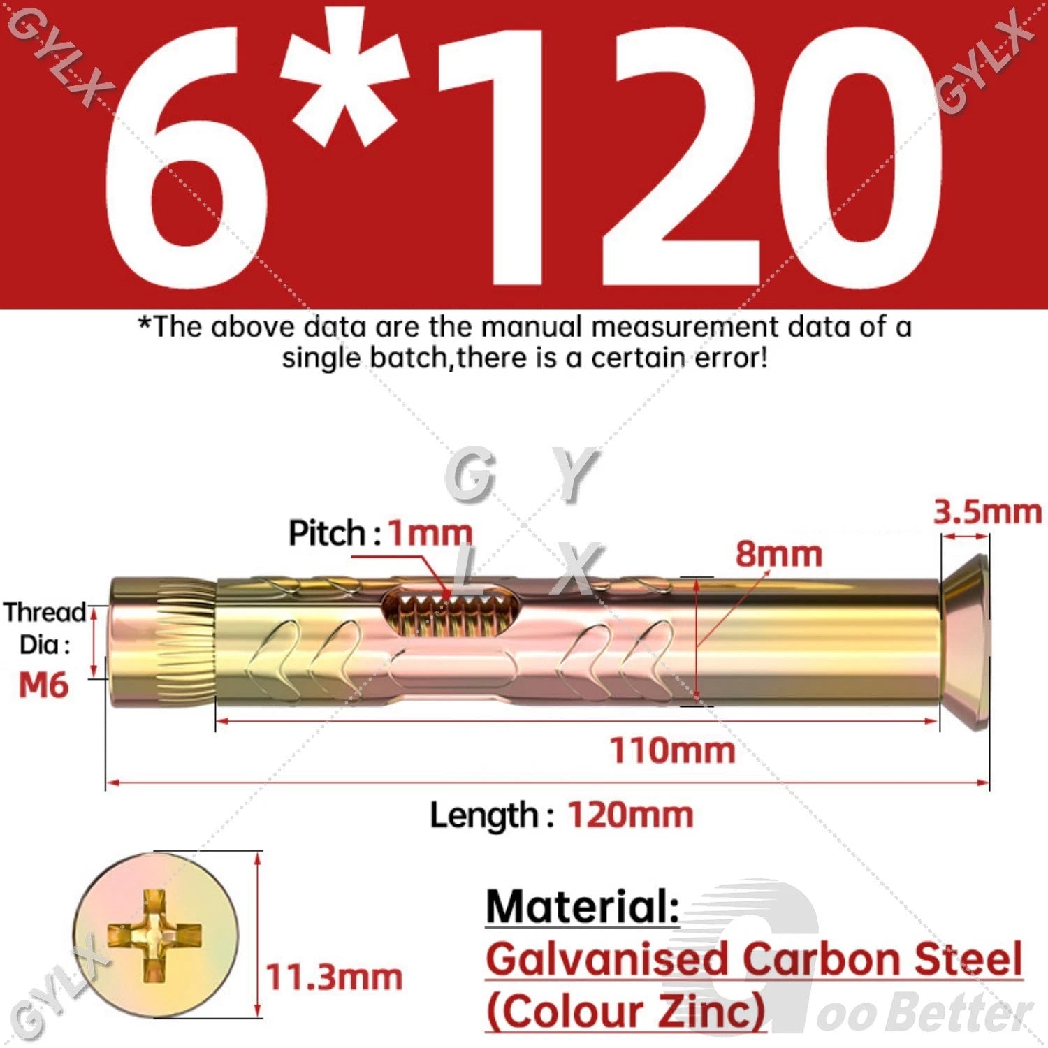 M6 M8 M10 Galvanised Countersunk Head Sleeve Anchor Expansion Bolts