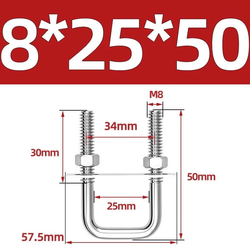 M8 Square U - Bolts Stainless Steel A2 with Plates and Nuts — Multiple Sizes - HomeDIYer