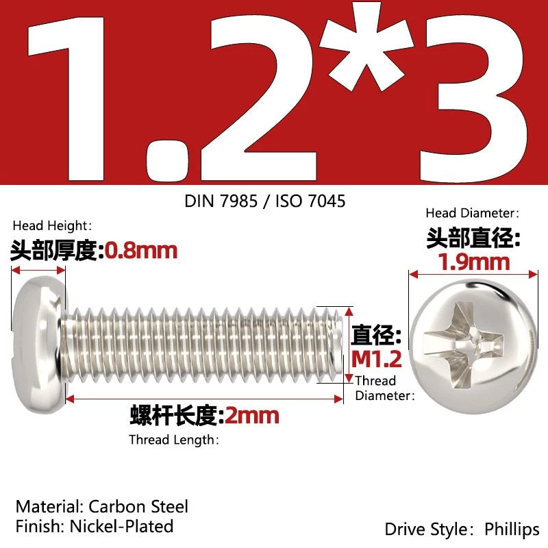 Nickel Plated Pan Head Phillips Machine Screws – ISO 7045, M1 to M4, Corrosion Resistant