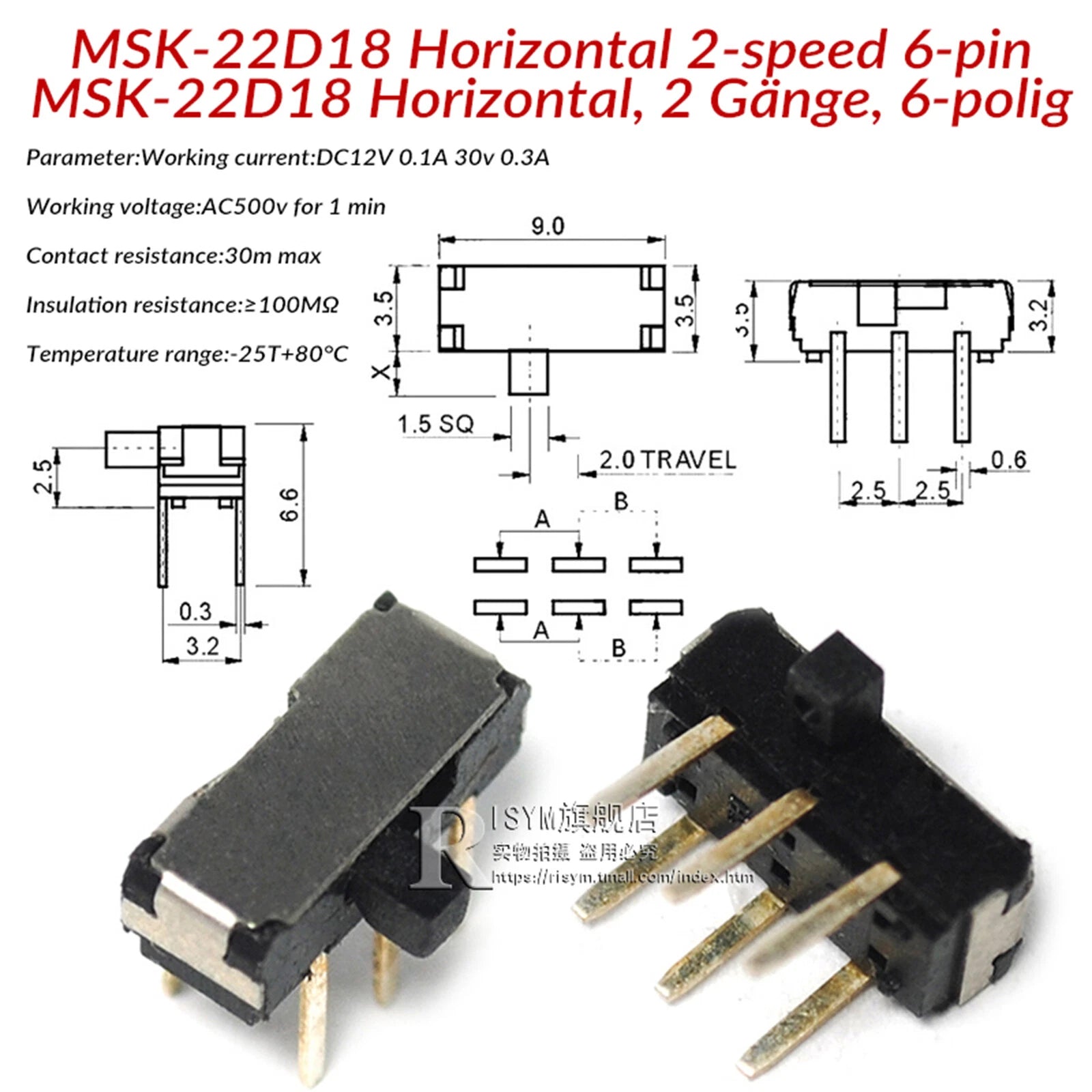 Mini Slide Switch PCB Mount — SS / SK / MSS / MSK Series, 3–8 Pin, 2mm–6mm Handle, Single & Double Row