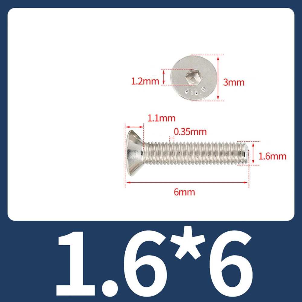 Grade 10.9 Alloy Steel Countersunk Socket Head Screws — M1.6 to M4, 10–500 Pcs