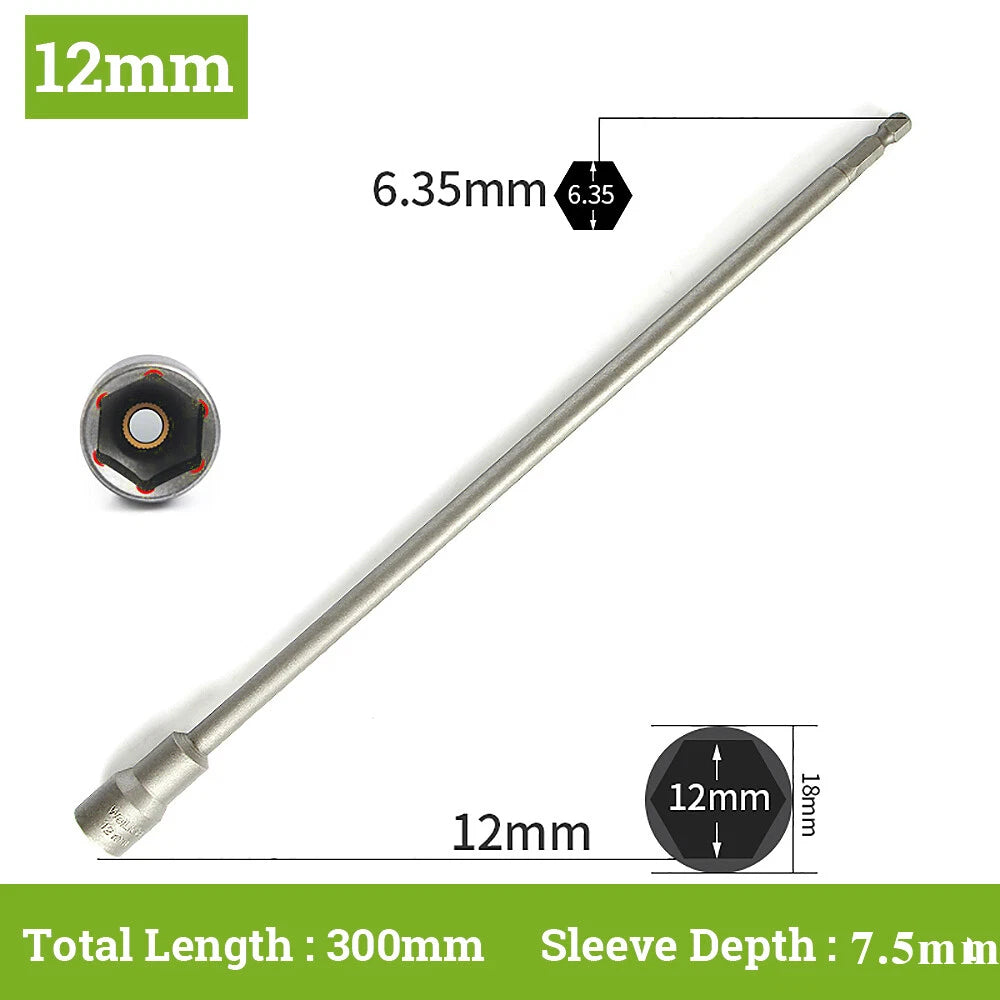 Hex With or Non-Magnetic Nut Driver 1/4 Socket Wrench Impact Drill Bit 300/350mm