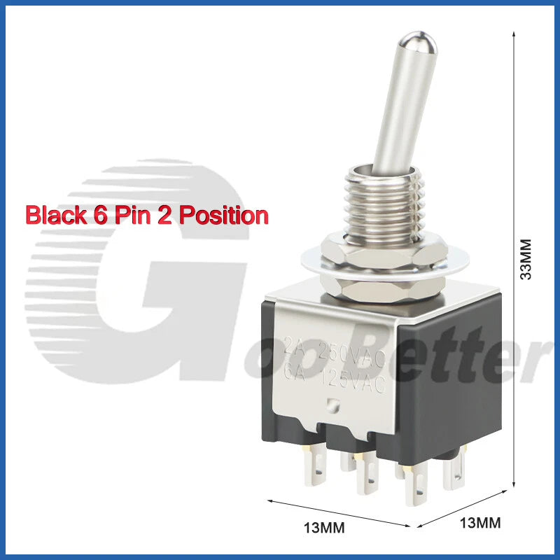 DPDT Mini Toggle Switch – 2 or 3 Position, 6-Pin, 125V/250V | Boat, Car & DIY