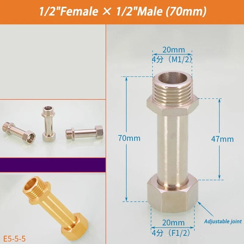 Brass BSP Extension Pipe Fitting — 1/2" & 3/4" Female/Male Thread Connector Adapter