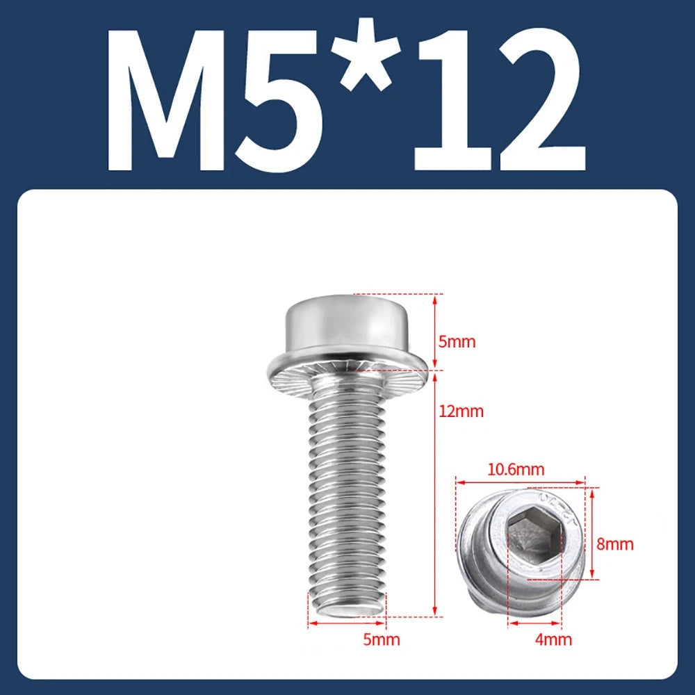 M5–M12 Flange Cap Head Hex Socket Screws – 304 Stainless Steel, Fully Threaded (8–60mm)