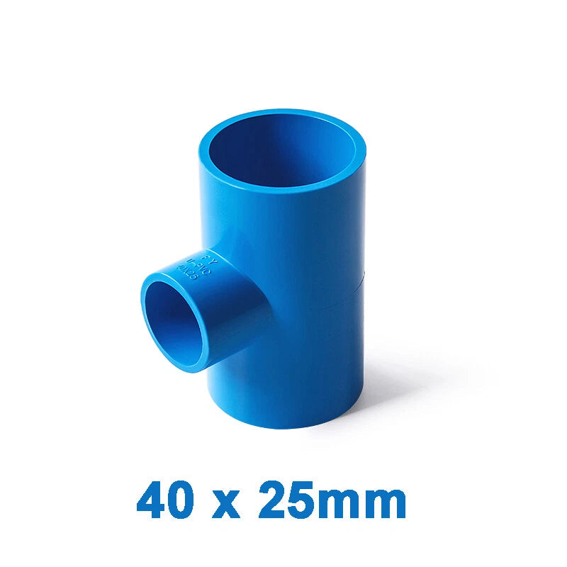 PVC Reducing Tee Pipe & Fittings Solvent Weld Pressure Adapter Connector Blue