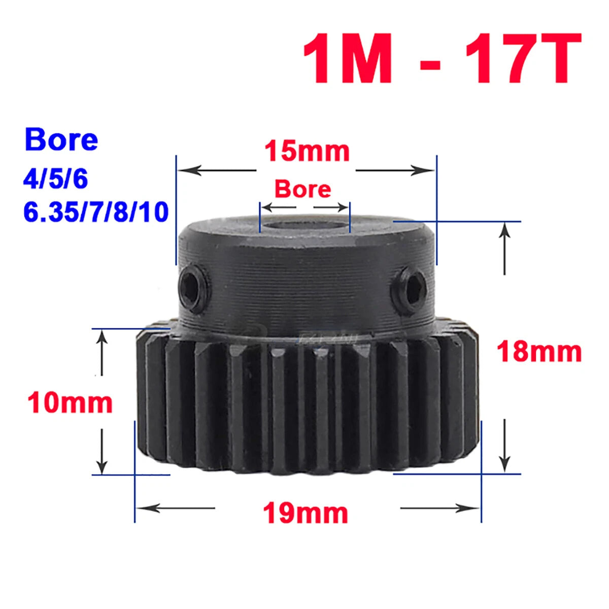 1M Mod Spur Gear Pinion Gears 10T-35T Bore 4-17mm Metal Spur Transmission Motor