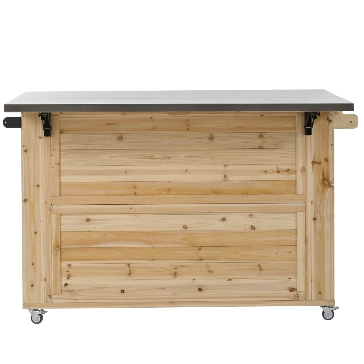 Natural Wood Outdoor Kitchen Island with Stainless Steel Top | Foldable Prep Station - HomeDIYer