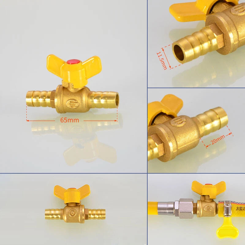 1/2" Brass 3-Way Ball Valve — Shut-Off Pipe Fitting with M1/2" & Hose Barb Ends