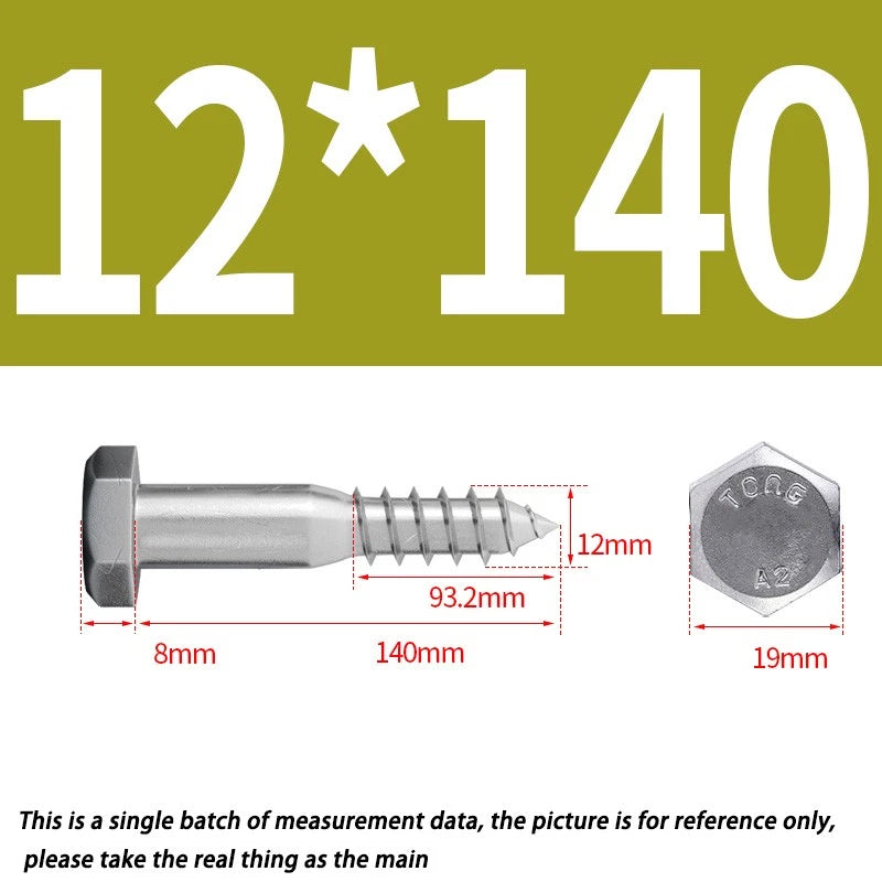 12mm M12 A2 STAINLESS STEEL SCREWS HEX HEAD LAG BOLTS WOOD SCREW BOLT DIN571