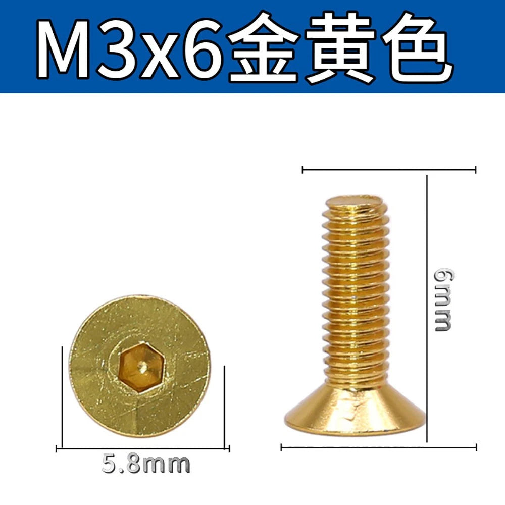 M3 Countersunk Hex Socket Aluminum Anodized Machine Screws — 10 Colors, 5–50 Pcs