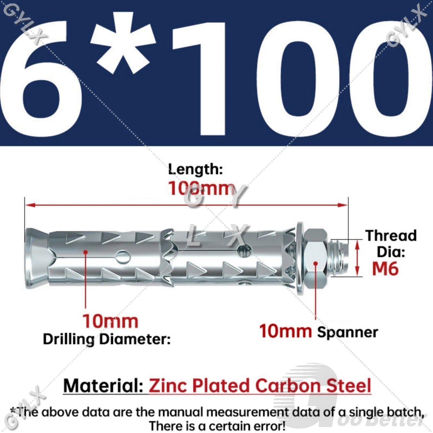 Galvanized Masonry Concrete Expansion Bolts — M6 M8 M10 M12 Wall Anchor Screws