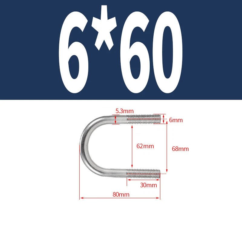 M6 Round Bend U - Bolt – A2 Stainless Steel, 14mm to 114mm, 1/3/5/10/15 Pack - HomeDIYer