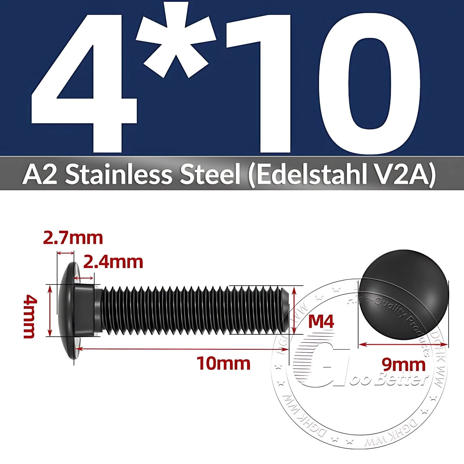 Black Stainless Steel Carriage Bolts M3–M12 | A2 Cup Square Dome Screws