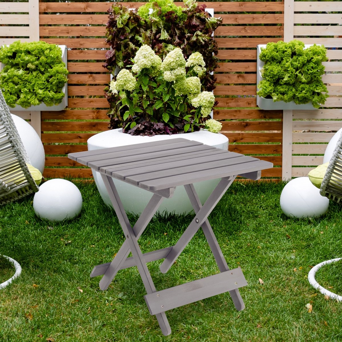 Folding Square Table Patio Outdoor solid wood Table for Backyard, Balcony, Portable Design Space - Saving Grey Color - HomeDIYer